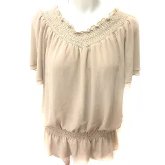 インディヴィ INDIVI シャツ ブラウス 半袖 38 ベージュ /RT