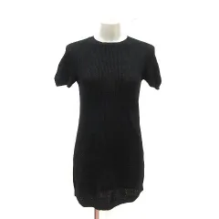 セオリーリュクス theory luxe ニットチュニック 麻 リネン リブ 半袖 38 黒 ブラック /MS