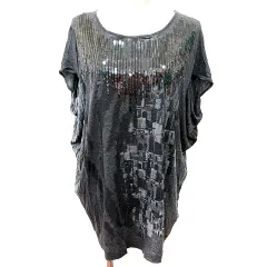 コムサ COMME CA カットソー Uネック 半袖 総柄 9 グレー /RT