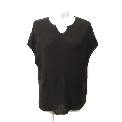 コムサイズム COMME CA ISM ニット カットソー リブ フレンチスリーブ 麻混 リネン混 9 M 茶 ブラウン /YI