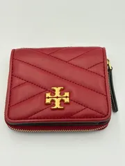 ▪️TORY BURCH トリーバーチ 二つ折り財布 レッド ゴールドロゴ ラウンドファスナー レザー