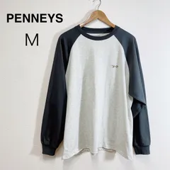 PENNEYS ペニーズ 別注 THE FOX ロゴ ワッペン刺繍 ワンポイント ラグラン長袖Tシャツ ユニセックス ロンT グレー カジュアル M