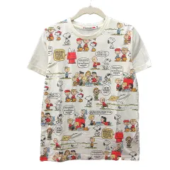 ユニクロ UNIQLO カットソー Tシャツ クルーネック 総柄 半袖 150 白 アイボリー /MN ●RY