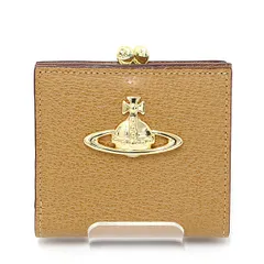 ヴィヴィアン ウエストウッド オーブ  口金二つ折りミニ財布 牛革 ライトブラウン系/ゴールド金具 がま口 Sランク【中古】