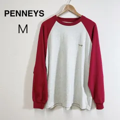 PENNEYS ペニーズ 別注 THE FOX ロゴ ワッペン刺繍 ワンポイント ラグラン長袖Tシャツ ユニセックス ロンT レッド カジュアル M