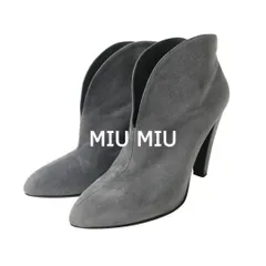 MIU MIU ミュウミュウ 36.5 約23.5㎝ 山羊革 レザー スエード Vカット ポインテッドトゥ チャンキーヒール ブーティ ショートブーツ グレー 灰 レディース