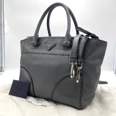 PRADA プラダ シティカーフ ショルダーバッグ ハンドバッグ 2way 三角ロゴ レザー 革 グレー 灰