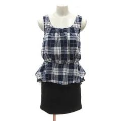 ワンウェイ one way ワンピース ミニ チェック ノースリーブ M 紺 ネイビー 白 ホワイト 黒 ブラック /MS