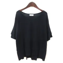 プラステ PLST ニット カットソー Vネック 五分袖 M 紺 ネイビー /MS