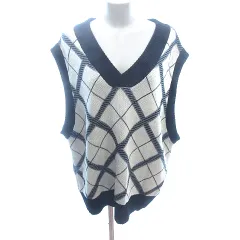 ヘザー Heather ニット ベスト プルオーバー オーバーサイズ チェック F 白 ホワイト /AU