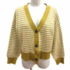 ルノンキュール Lugnoncure カーディガン ニット Vネック 総柄 フリー 黄色 イエロー /YK