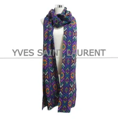 極美品 YVES SAINT LAURENT イヴサンローラン 総柄 ロゴ 大判 ストール ショール マフラー ネイビー マルチカラー