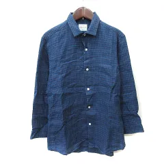 アーバンリサーチ URBAN RESEARCH シャツ ギンガムチェック 長袖 麻 リネン S 青 ブルー /YI