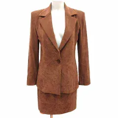 ボディードレッシング BODY DRESSING セットアップ スーツ テーラードジャケット 肩パッド付 タイトスカート ミニ フェイクスエード M 茶 ブラウン /YK