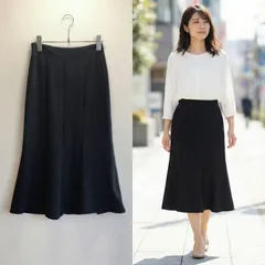 極美品✨ ユーイ yuue' スカート 新品タグ付き レディース Sサイズ 小さめ マーメイド ミモレ丈 タイト フレア スリット シンプル きれいめ 上品 大人カジュアル フェミニン オフィスカジュアル セミフォーマル 春秋 コーデ 黒 ブラック