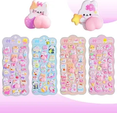 かわいい 立体3Dシール ぷにぷに 動物デザイン 4枚セット 手帳/スマホデコレーション用 ご褒美シール