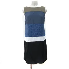 アイシービー iCB ワンピース ひざ丈 ノースリーブ 切替 麻 リネン 4 L マルチカラー /YI