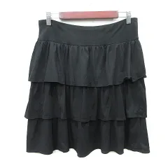 ユニクロ UNIQLO フレアスカート ひざ丈 ティアード 黒 ブラック /YI ●RY