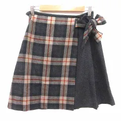 組曲 クミキョク KUMIKYOKU ラップスカート フレア ミニ チェック ウール 2 M 黒 ブラック ベージュ /YK