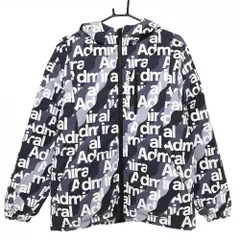 アドミラル フード付中綿ジャケット ネイビー系×白 英字ロゴ総柄 ダブルジップ メンズ M ゴルフウェア Admiral