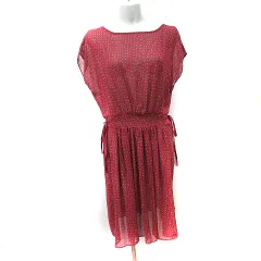 アイエルシー ILC ワンピース ひざ丈 フレンチスリーブ シフォン 総柄 キャミ付き 38 M 赤 レッド /YI