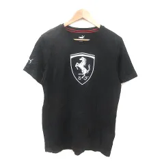 プーマ PUMA Tシャツ カットソー クルーネック 刺繍 半袖 M 黒 ブラック 白 ホワイト /MS