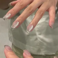 ネイルチップ　クリアフレンチネイル　マグネット　ヌードカラー　ピンクベース　冬　バレンタイン　ホワイトデー　卒業式　旅行　春休み１０枚セット