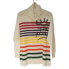 Castelbajac(カステルバジャック) 長袖セーター サイズ40 M レディース美品  アイボリー×レッド×マルチ タートルネック/ボーダー