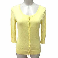 ナチュラルビューティーベーシック NATURAL BEAUTY BASIC カーディガン ニット 七分袖 M 黄色 イエロー /YK