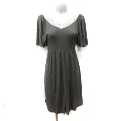 フェルゥ Feroux ワンピース ミニ 半袖 レース 2 M 緑 カーキ /YI