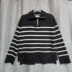 ザラ 白黒ストライプ ジップアップ ニット