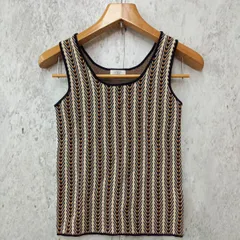 LOWRYS FARM ローリーズファーム ガラニットタンク サマーニット タンクトップ 総柄 アイボリー ブラック ブラウン Fサイズ ◎_□〇