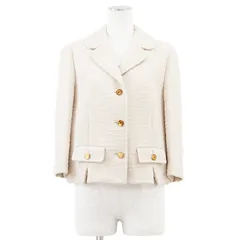 GUCCI グッチ ラペルドジャケット ファインブークレツイード シグネチャー ホースシューモチーフ ボタン ショートレングス 短丈 アウター レディース サイズ 42 アイボリー イタリア製のサムネイル