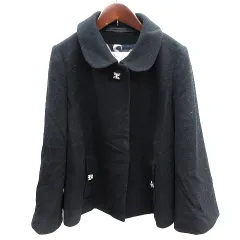 フェルゥ Feroux ノーカラーコート ショート つけ襟 総裏地 ウール 2 M 黒 ブラック /AU