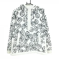 【美品】パーリーゲイツ フード付ブルゾン 白×ネイビー PG FUTUREニコちゃん柄 起毛 パーカー レディース 1(M) ゴルフウェア PEARLY GATES