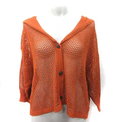 エヘカソポ ehka sopo カーディガン ニット 透かし編み セーラーカラー 七分袖 F レンガ /YI