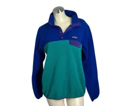 90s patagonia patagonia Synchilla（シンチラ）スナップ-T ブルー/グリーン/PURPLE パープル