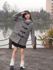 ダッフルコート 学生 ロング丈 アウター レディース アウターコート 中綿いれ 裏地 フード付き 制服 通学用 秋冬 防寒 ブラック グレー&nbs