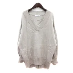 ジーナシス JEANASIS ワンピース ニット ミニ Vネック 長袖 F グレージュ /MN