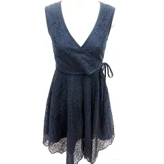 ジルスチュアート JILL STUART ワンピース Aライン ひざ丈 ノースリーブ 総柄 ウエストマーク 0 紺 ネイビー /RT