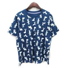 パーソンズ PERSON'S Tシャツ カットソー 半袖 総柄 M 紺 ネイビー /YI