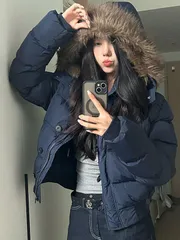 レディース 中綿ジャケット 冬 新作 ダウンコート フード付きファー衿 ショートコート 冬アウター シンプル おしゃれ カジュアル 無地 防風