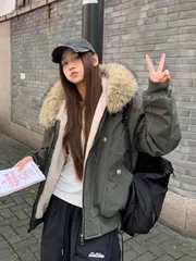 レディース 中綿入りジャケット 秋冬 新作 中綿ジャケット フード付き パーカコート ビッグファーリボラ 防? フリース裏起毛 軽量 通学 通