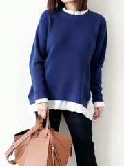 レイヤード風 ニット レディース トップス 長袖ニット 重ね着風 ニットセーター 薄手 キレイめ 春服 秋服 可愛い