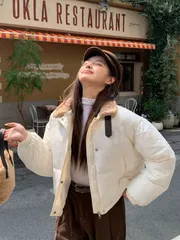 綿入れジャケット アウター レディース 中綿 コート ジャケット 体型カバー 長袖 ショート丈 トップス 羽織り 軽量 フード付きジャケット 