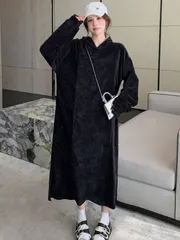 パーカーワンピース ロングワンピース スリットワンピース 長袖 レディース マキシワンピース ロングワンピ ワンピ 体型カバー ロング 無地