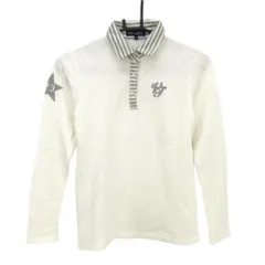 23区ゴルフ 長袖ポロシャツ 白×グレー 裏起毛 襟ボーダー レディース 0(S) ゴルフウェア 23区