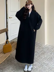 ワンピース スウェット ハーフジップ ワンピ パーカーワンピース レディース スエット トレーナー Aライン 裏シャギー ロング ロングワンピ