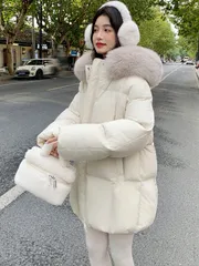 厚手ジャケット レディース ミドル丈 ロングコート 中綿コート 冬服 アウター 中綿ジャケット フード付き ファー 通学 通勤 アウトドア