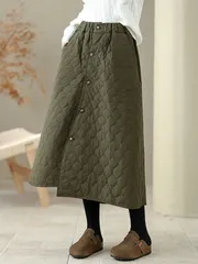 キルティングスカート 中綿スカート レディース やや厚手 秋冬 Aライン キルティング ロング丈 軽量 スカート ボトムス 体型カバー ゴムウ